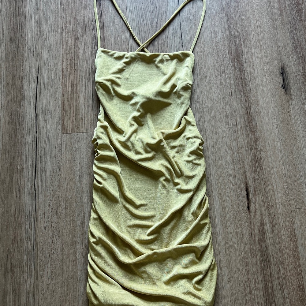Butter Yellow Ruched Mini Dress